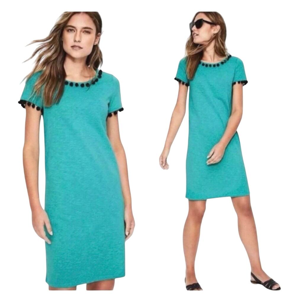 Boden‎ Bridget Jersey Cotton Blue Pom Pom Size US 16L Teal TShirt Dress